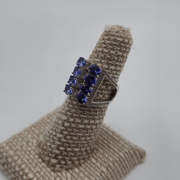 Size 6.5 Sterling Silver Tanzanite With Topaz Accents Open Style Ring A3623 - Picture 4 of 10